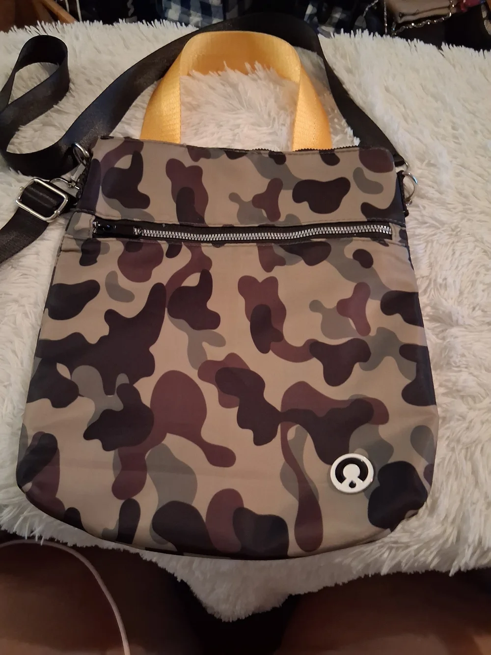 Free People Camouflage Messenger Bag with Yellow Handle